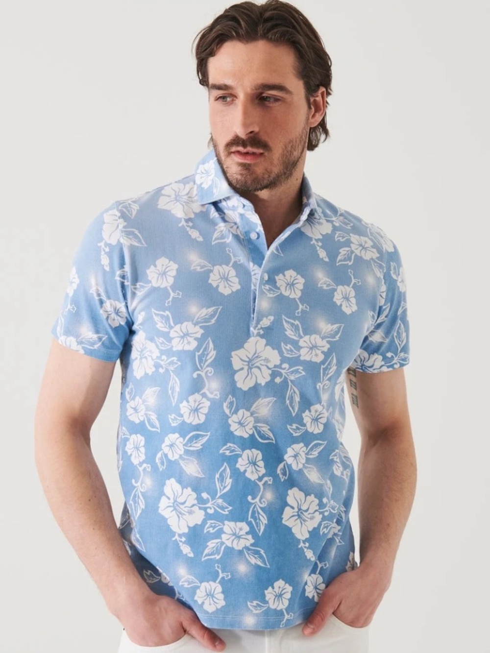 PATRICK ASSARAF STRETCH PRINTED POLO SHIRT - Size Medium